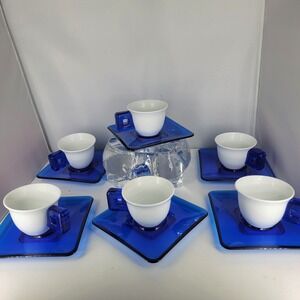 Omada Italy Espresso Cups  Plates Porcelain‎ & Acrylic Cobalt Blue 6 Sets